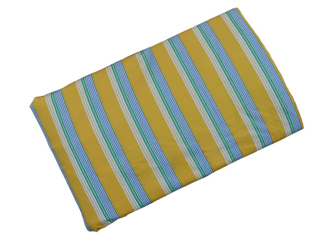 Stripe By the Yard Fabric in vibrant yellow and blue stripe pattern, perfect for sewing projects and crafts.