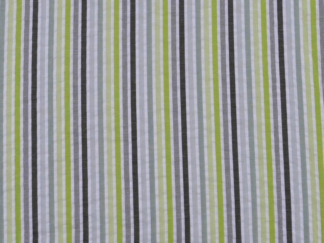 stripe seersucker fabric for women in green, gray, and white striped pattern by the yard