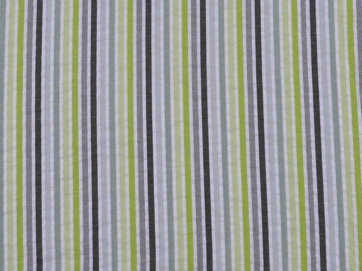 stripe seersucker fabric for women in green, gray, and white striped pattern by the yard