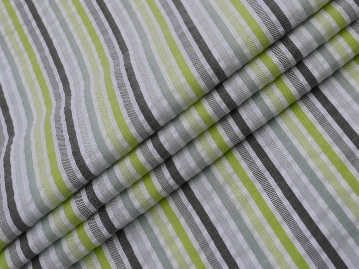 Stripe seersucker fabric for women cotton cloth featuring a modern striped pattern in green and gray tones.