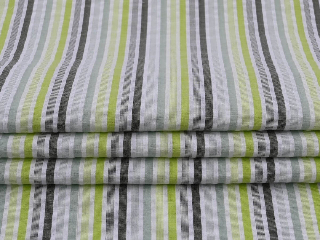 stripe seersucker fabric for women cotton cloth with green and gray stripes