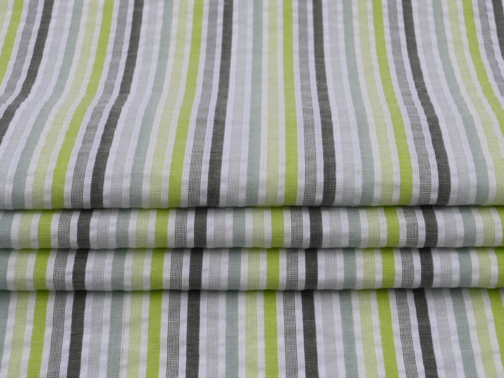 stripe seersucker fabric for women cotton cloth with green and gray stripes