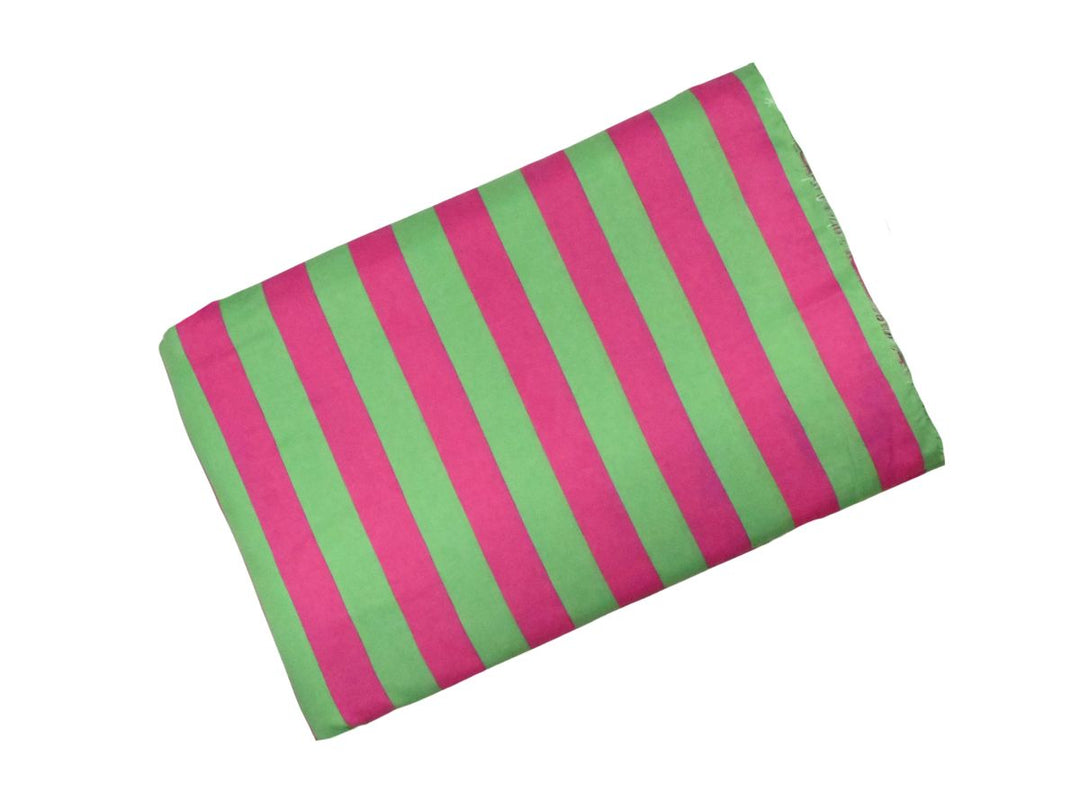 Summer blouse sewing project using pink and green lightweight printed stripe cotton fabric.