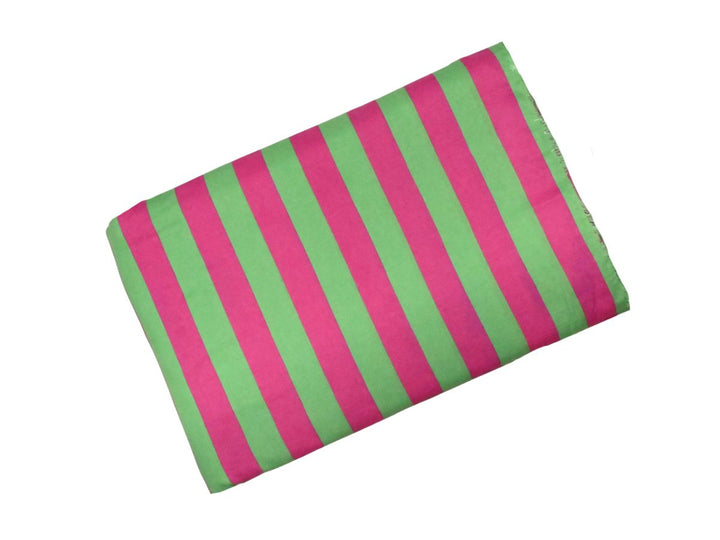 Summer blouse sewing project using pink and green lightweight printed stripe cotton fabric.