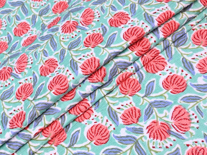 Indolibas Indian quilted cotton fabric with floral botanical print