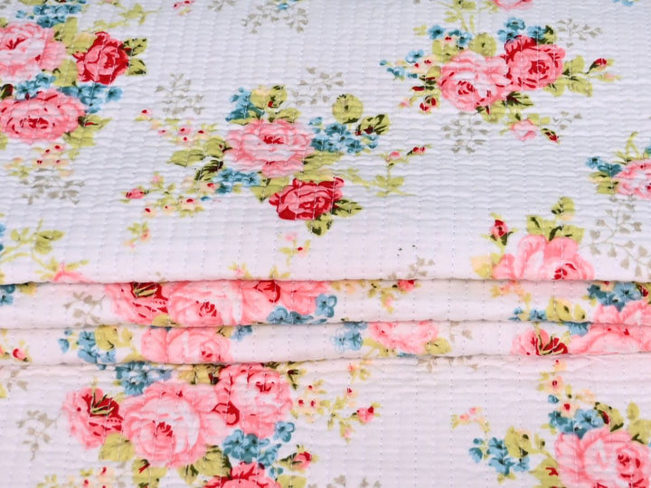 Vintage rose quilted fabric for quilts, patchwork, and sewing projects