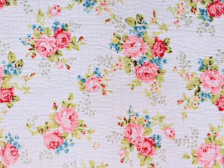 Pink Floral Quilted Fabric | Shabby Chic Rose Quilt Fabric | Indolibas