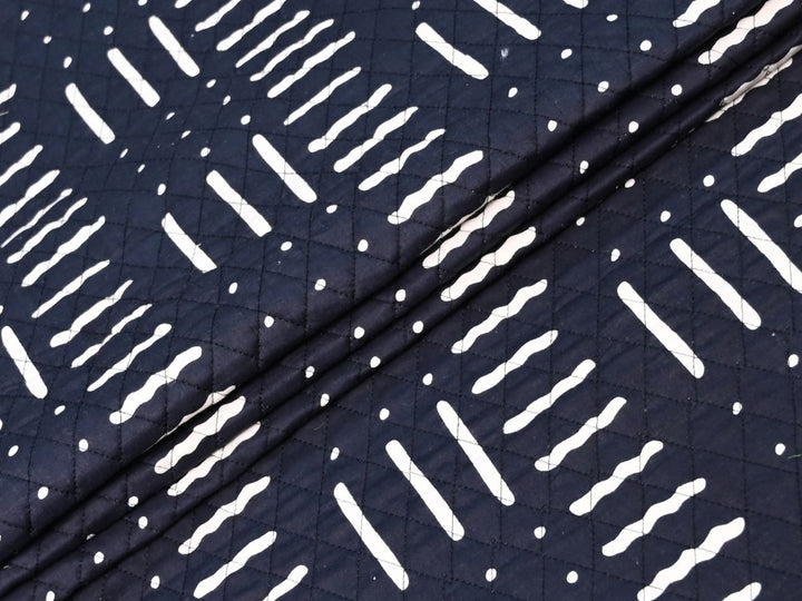 Quilted Fabric by the Yard | Black White Geometric Print Reversible | Indolibas
