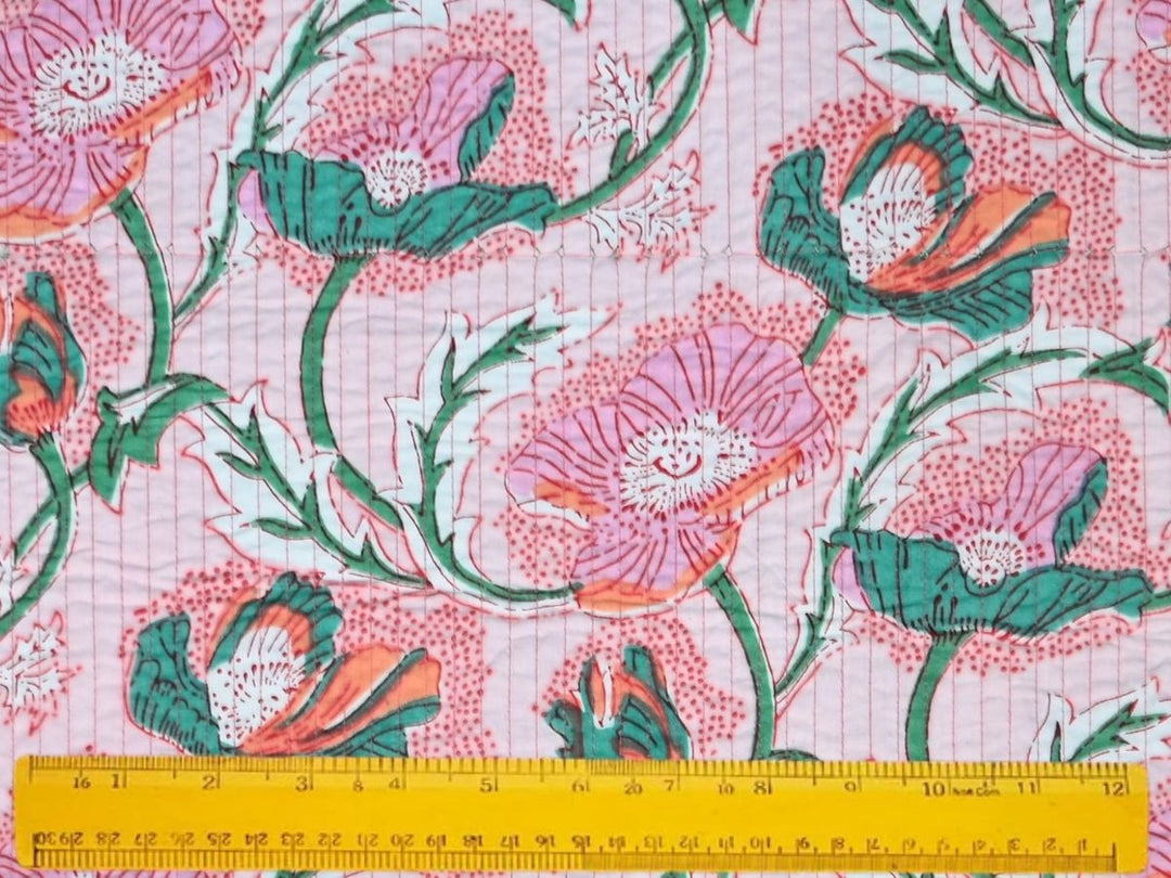 Quilting Cotton Fabric by the Yard Continuous Cut | Pink Poppy Reversible | Indolibas