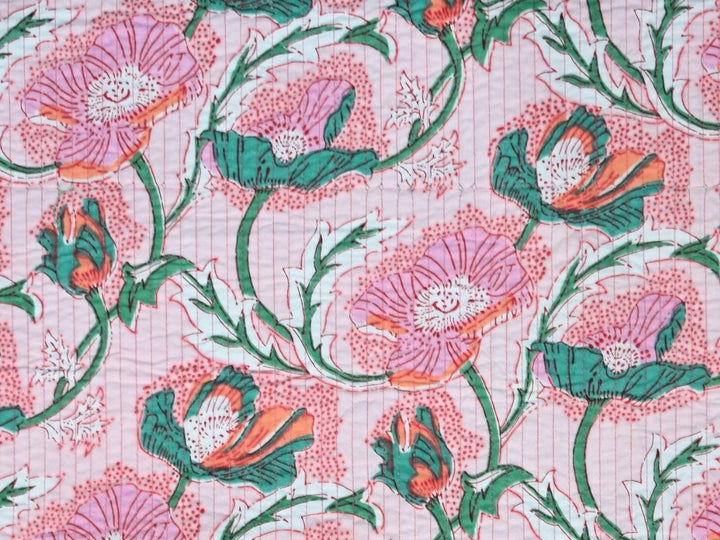 Quilting Cotton Fabric by the Yard Continuous Cut | Pink Poppy Reversible | Indolibas
