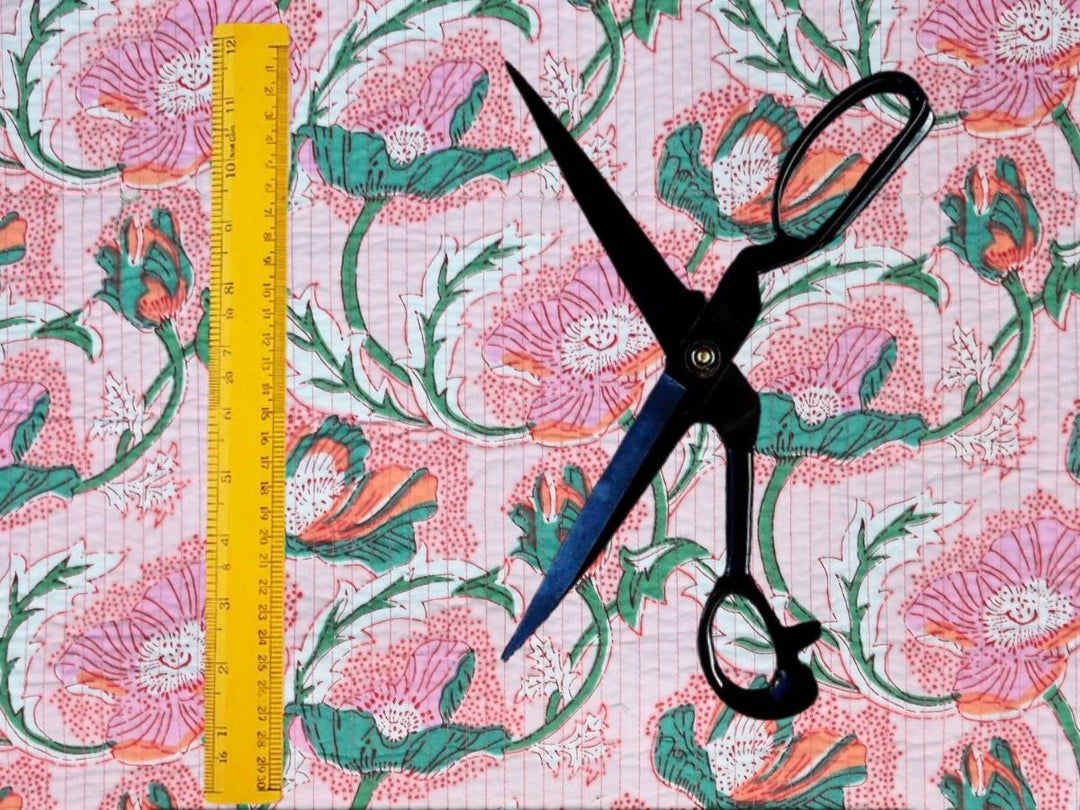 Quilting Cotton Fabric by the Yard Continuous Cut | Pink Poppy Reversible | Indolibas