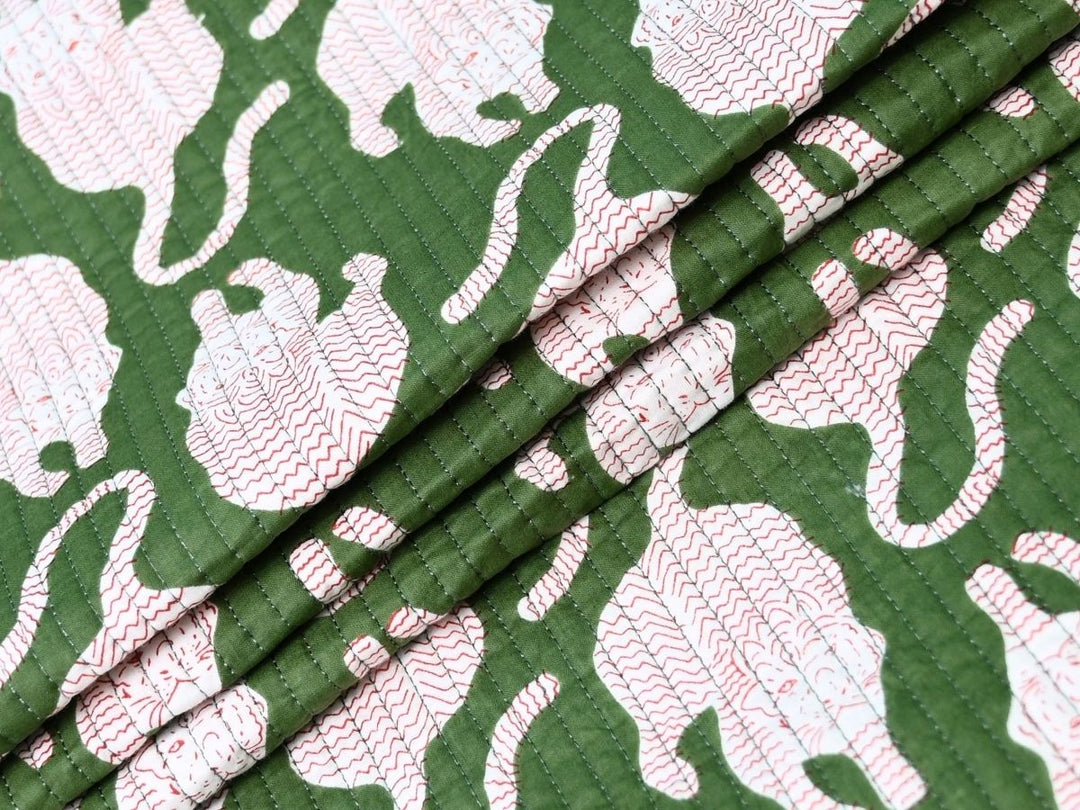 Cut to Order Quilting Fabric | Green White Tiger Print Reversible | Indolibas