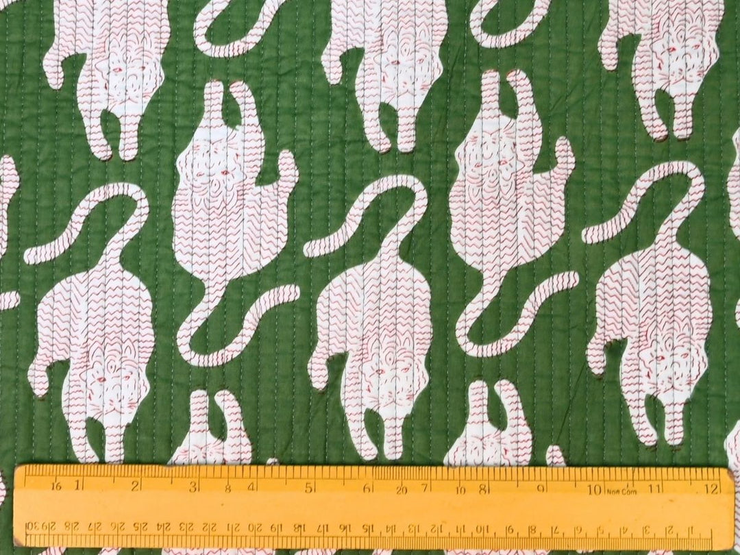 Cut to Order Quilting Fabric | Green White Tiger Print Reversible | Indolibas