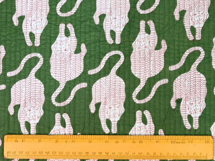 Cut to Order Quilting Fabric | Green White Tiger Print Reversible | Indolibas
