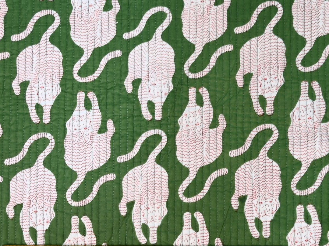 Cut to Order Quilting Fabric | Green White Tiger Print Reversible | Indolibas