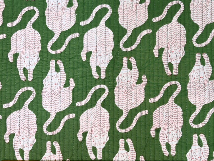 Cut to Order Quilting Fabric | Green White Tiger Print Reversible | Indolibas