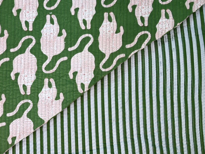 Cut to Order Quilting Fabric | Green White Tiger Print Reversible | Indolibas