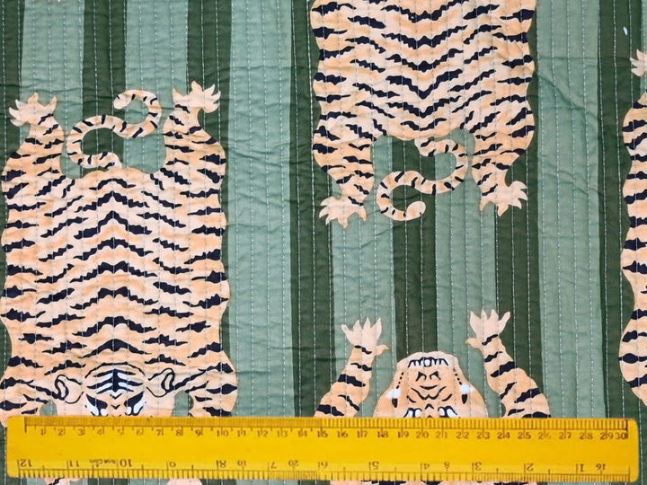 Quilted fabric for bags by the yard with green tiger print