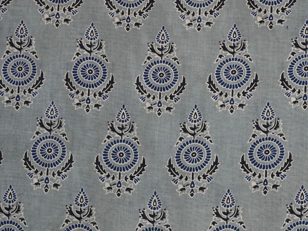 Indian block print fabric online with repeating floral sprig pattern