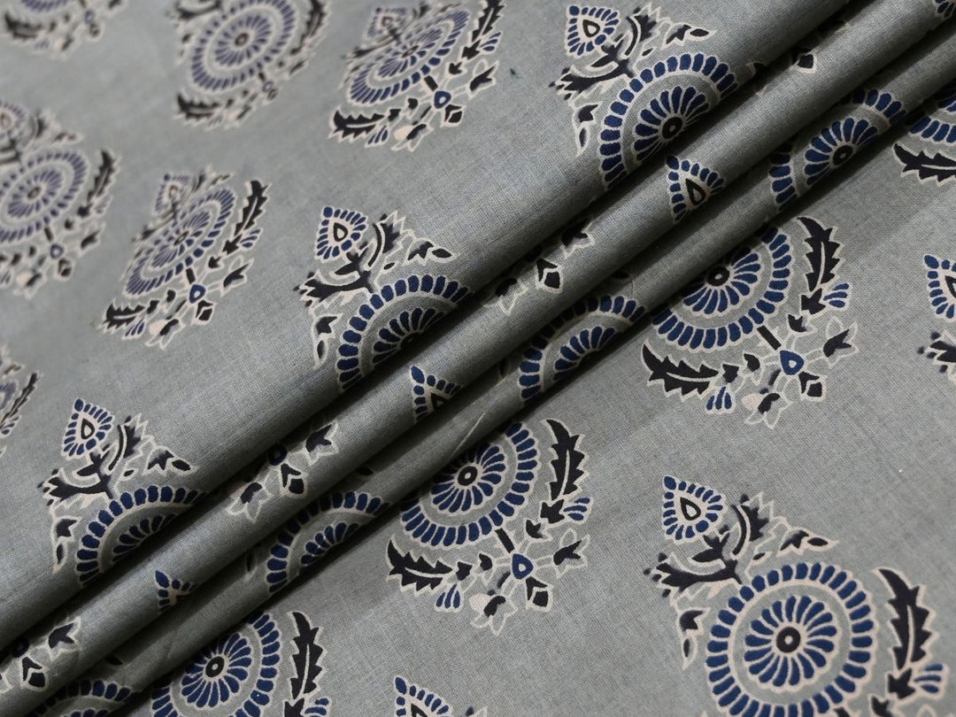 Gray Block Print Curtain Fabric by the Yard | Indian Cotton | Indolibas