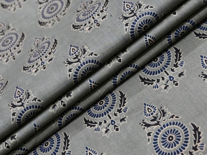 Gray Block Print Curtain Fabric by the Yard | Indian Cotton | Indolibas