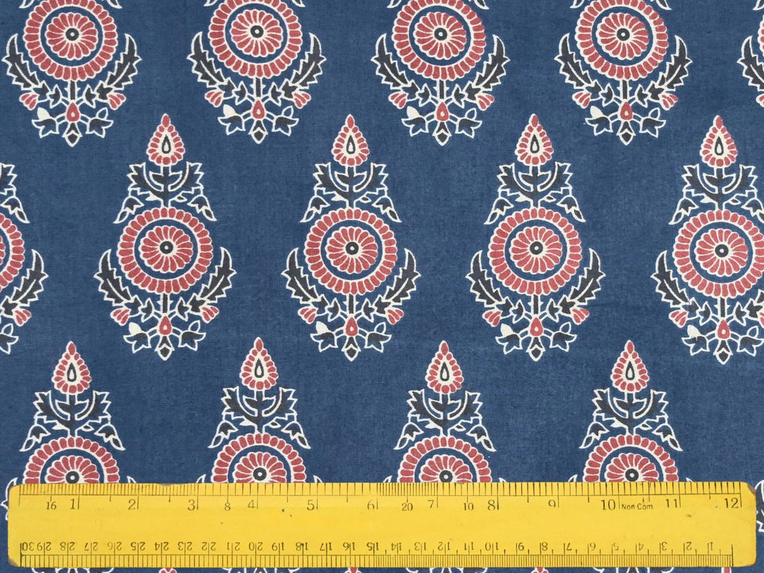 Lightweight cotton block print fabric for curtains, cushions and table linens