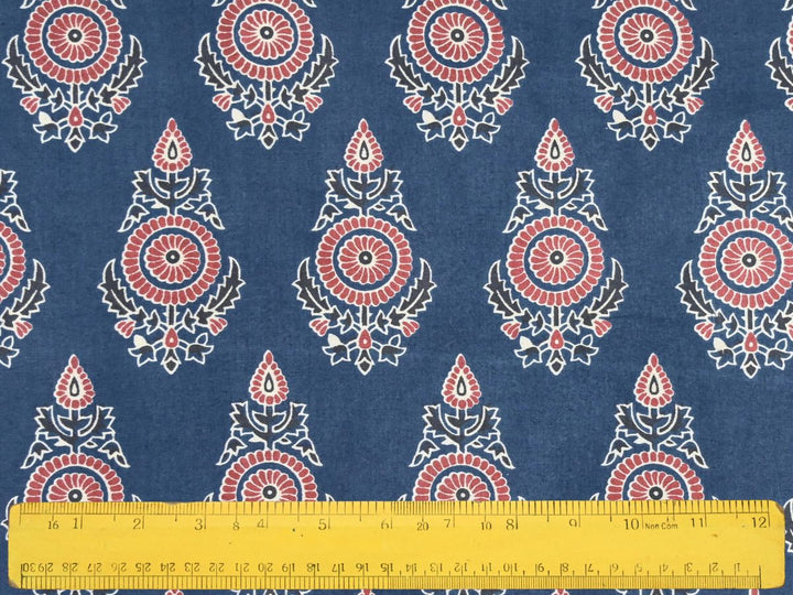 Lightweight cotton block print fabric for curtains, cushions and table linens