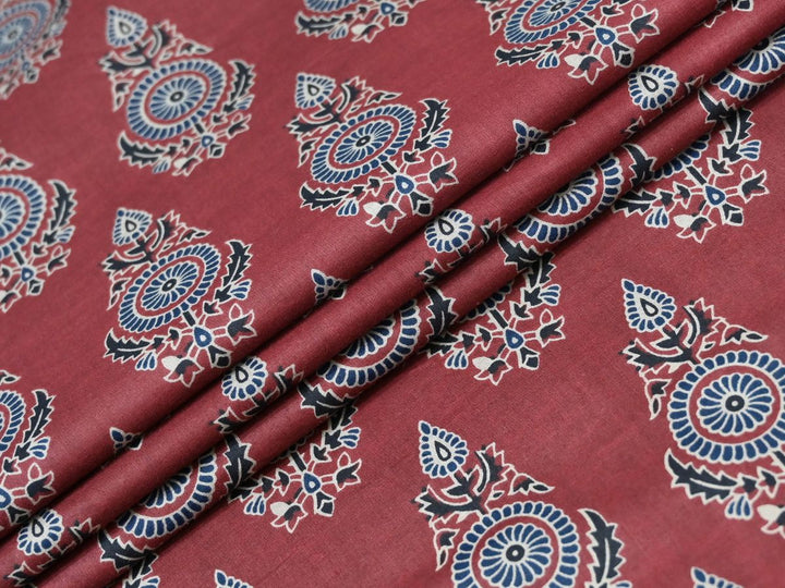 Maroon Block Print Curtain Fabric by the Yard | Indian Cotton | Indolibas