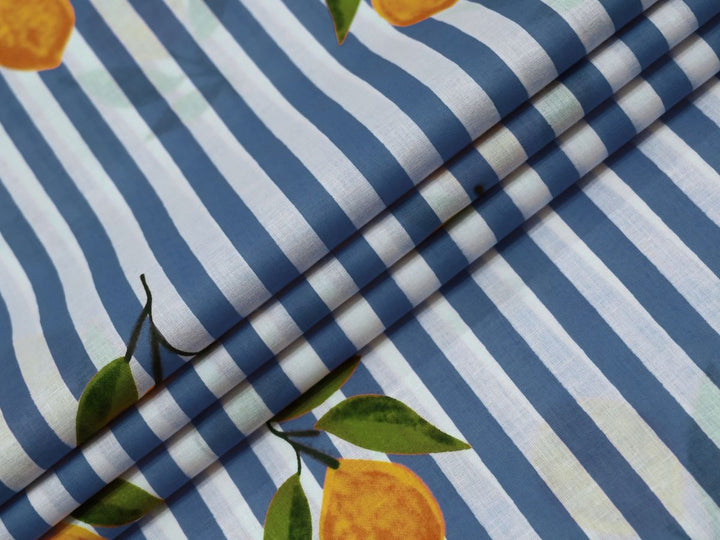 Thin Stripe Vertical Blue Lemon Cloth by the Yard Cotton Fabric | Indolibas