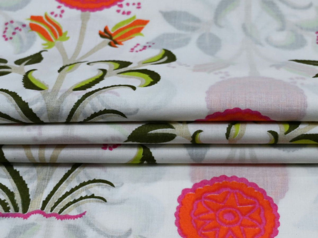 Bird and tulip block print fabric for quilts, patchwork, and sewing projects