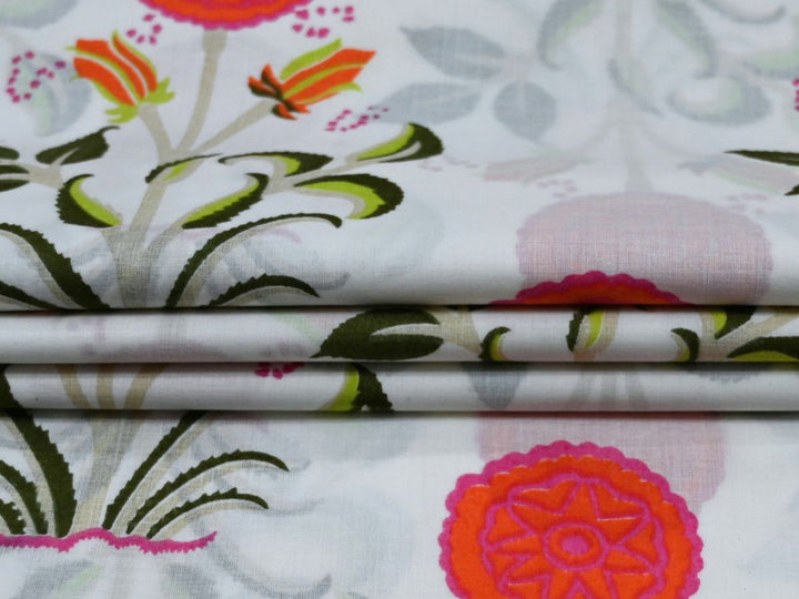 Bird and tulip block print fabric for quilts, patchwork, and sewing projects