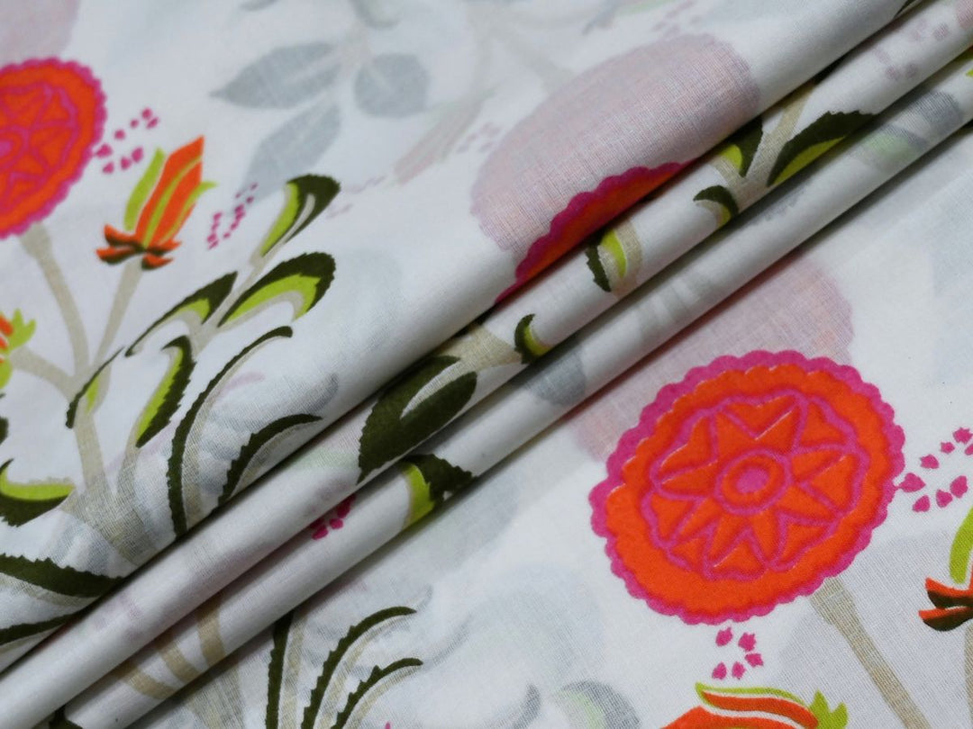 Woodblock Print Fabric by the Yard | Indian Block Print Floral Fabric | Indolibas