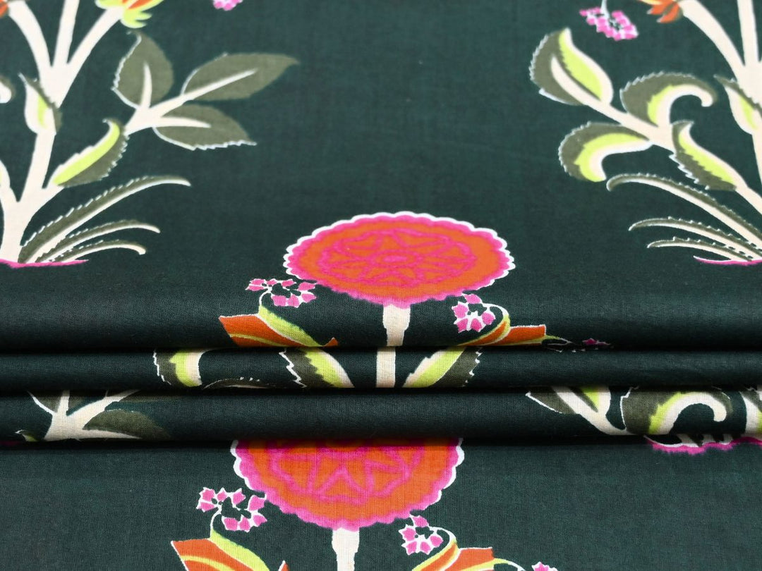 Block print floral fabric for quilts, patchwork, apparel, and sewing projects