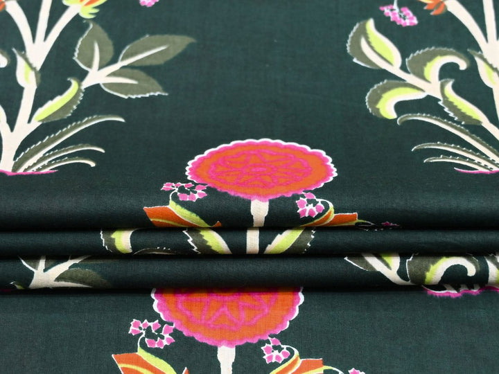 Block print floral fabric for quilts, patchwork, apparel, and sewing projects