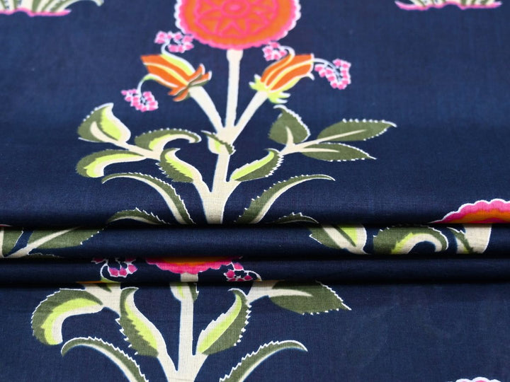 Block print floral fabric for quilts, patchwork, apparel, and sewing projects