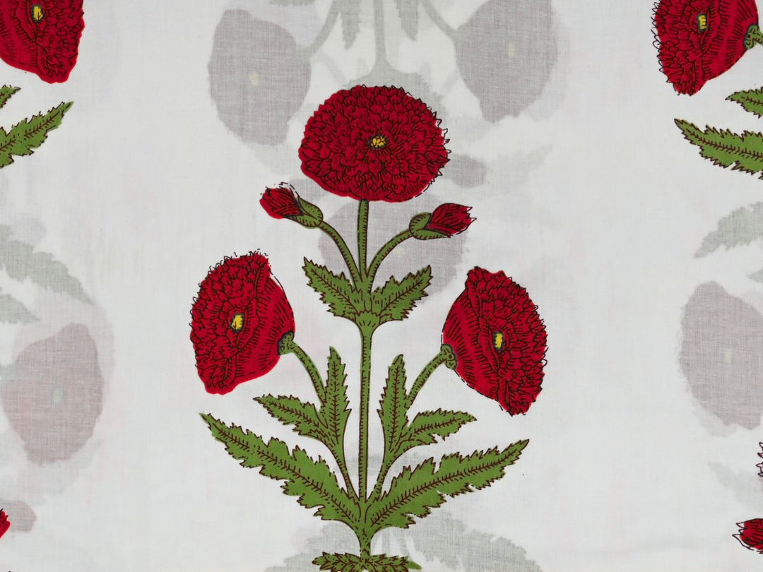 Floral block print fabric suitable for dressmaking, curtains, and décor