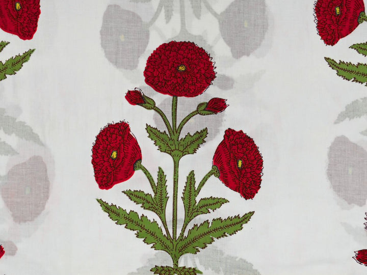 Floral block print fabric suitable for dressmaking, curtains, and décor