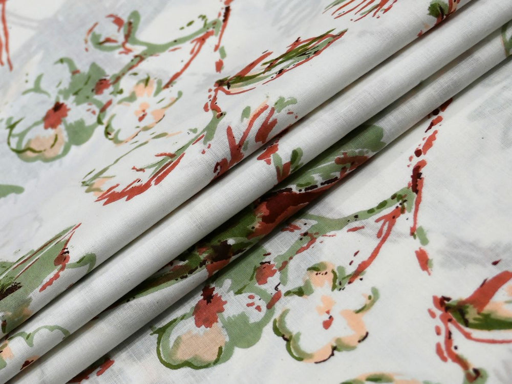 Botanical cotton fabric by the yard with watercolour floral print