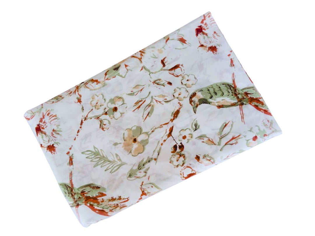Chinoiserie Fabric by the Yard | White Bird Floral Cotton Print | Indolibas