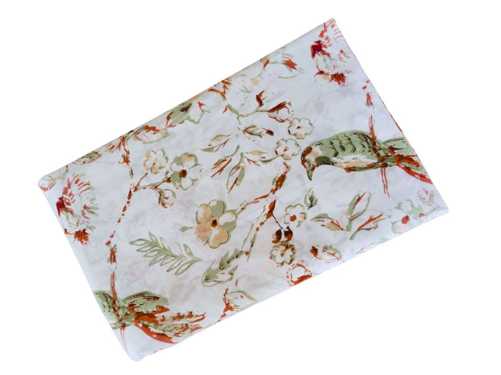 Chinoiserie Fabric by the Yard | White Bird Floral Cotton Print | Indolibas