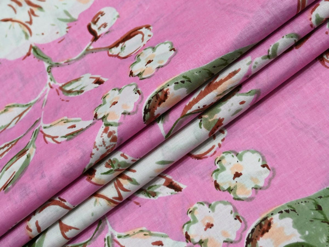 Chinoiserie fabric by the yard with pink ground and green bird print