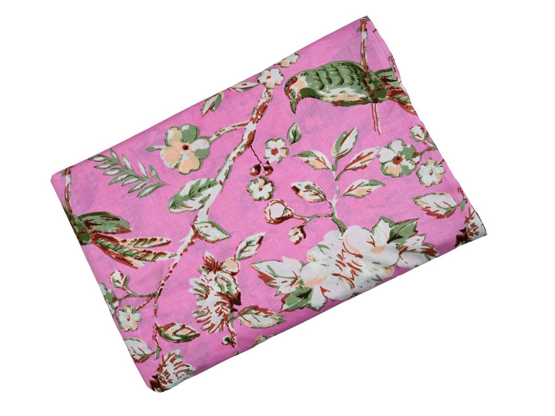 Chinoiserie Fabric by the Yard | Pink Bird Floral Cotton Print | Indolibas