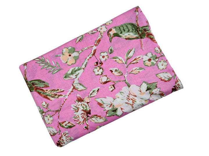 Chinoiserie Fabric by the Yard | Pink Bird Floral Cotton Print | Indolibas