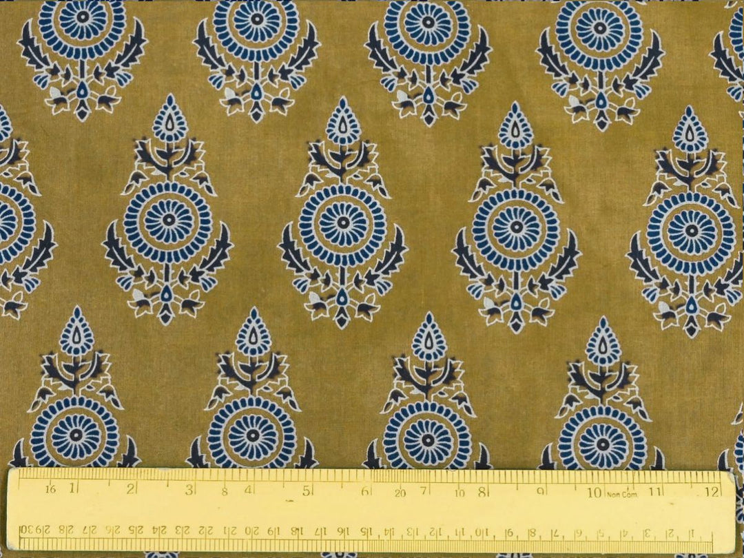 Mustard floral cotton fabric by the yard for dressmaking and home décor