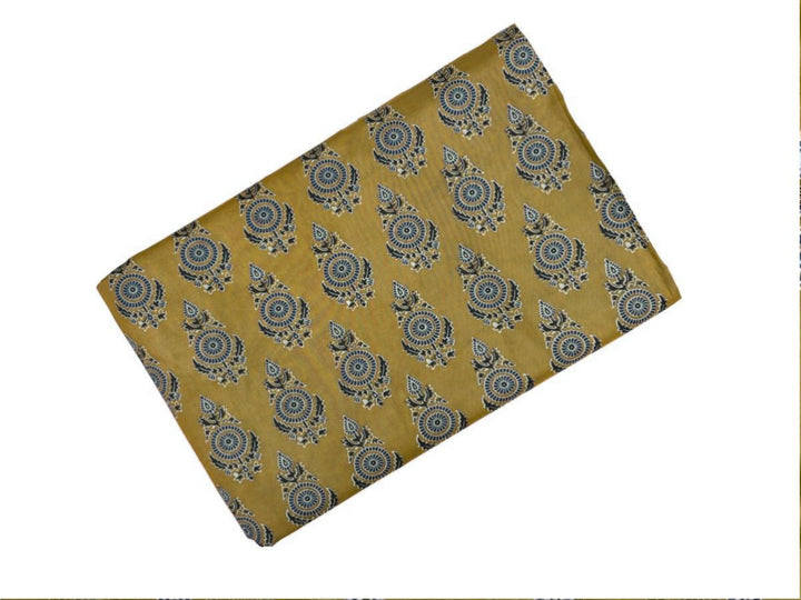 Pure cotton block print fabric showing repeating floral sprig pattern
