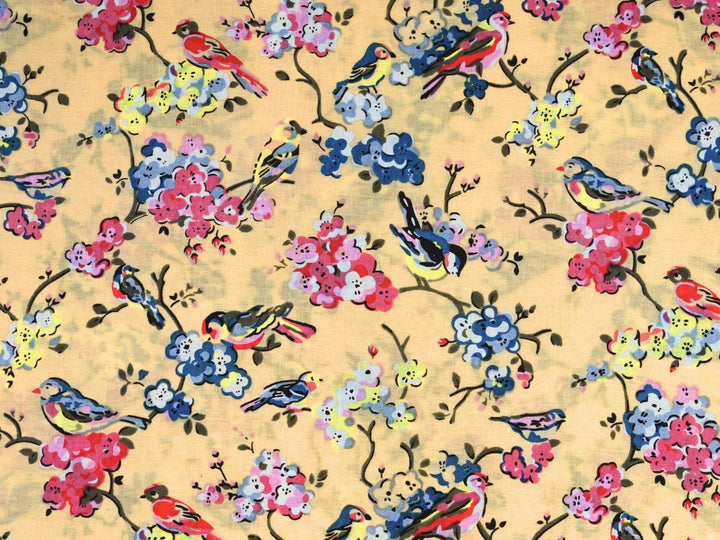 Indian fabric by the yard online with yellow bird and blossom print