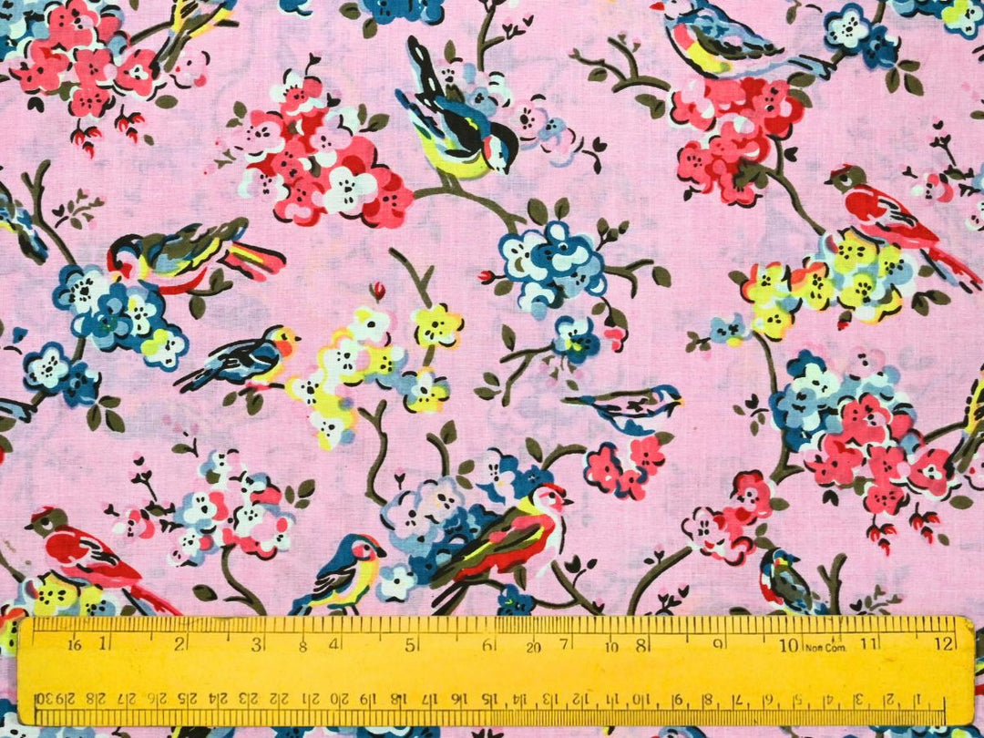 Affordable Indian Fabric by the Yard | Pink Bird Blossom Print | Indolibas