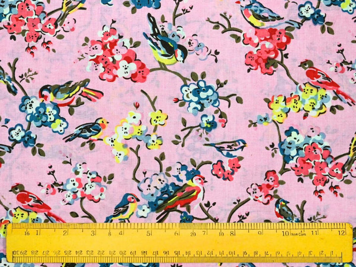 Affordable Indian Fabric by the Yard | Pink Bird Blossom Print | Indolibas