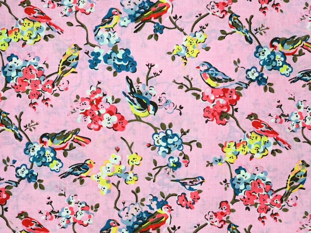 Affordable Indian Fabric by the Yard | Pink Bird Blossom Print | Indolibas