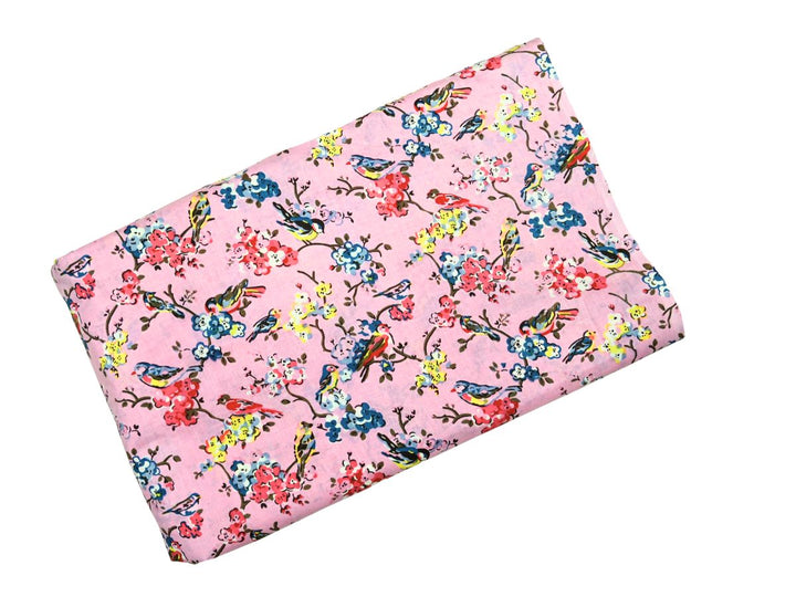 Affordable Indian Fabric by the Yard | Pink Bird Blossom Print | Indolibas